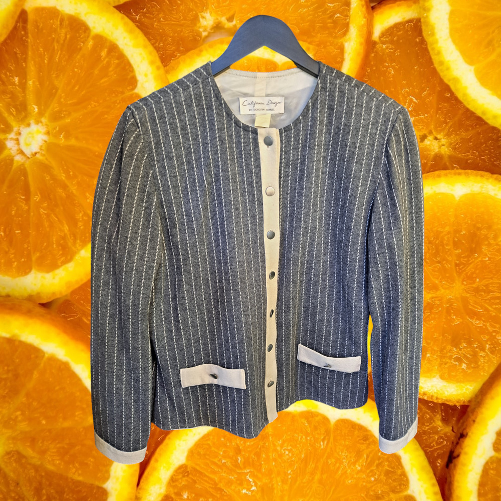 California Design by Dorothy Samuel Gray Pinstripe Button Up